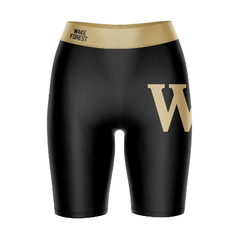 Season Finale Sale WF Demon Deacons Game Day Logo on Thigh and Waistband Black and Gold Womens Bike Shorts by Vive La Fete Season Finale Sale WF Demon Deacons Game Day Logo on Thigh and Waistband Black and Gold Womens Bike Shorts by Vive La Fete