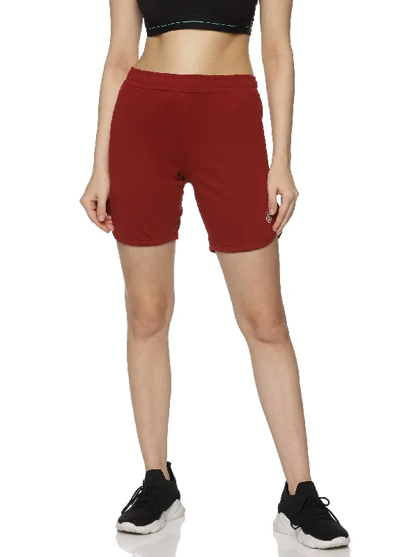 Women's Solid training shorts with Self Fabric Elasticated Drawstring waist.