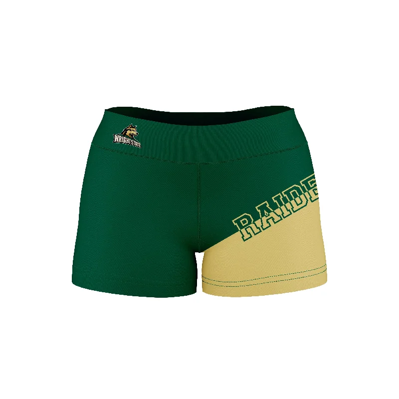 Big Discounts Wright State Raiders Game Day Collegiate Leg Color Block Green Gold Optimum Womens Yoga Shorts by Vive La Fete Big Discounts Wright State Raiders Game Day Collegiate Leg Color Block Green Gold Optimum Womens Yoga Shorts by Vive La Fete