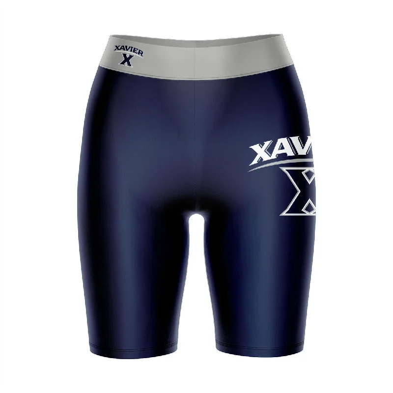 Price Slash Xavier Musketeers Game Day Logo on Thigh and Waistband Blue and Gray Womens Bike Shorts by Vive La Fete Price Slash Xavier Musketeers Game Day Logo on Thigh and Waistband Blue and Gray Womens Bike Shorts by Vive La Fete
