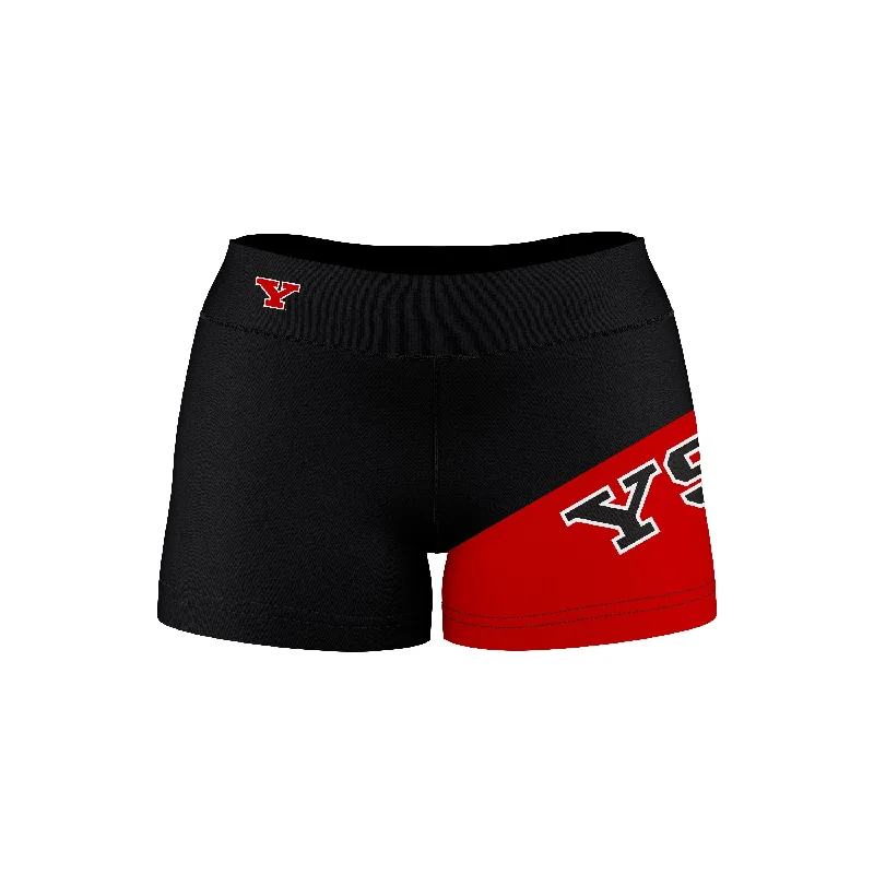 Price Break Youngstown State Penguins Game Day Collegiate Leg Color Block Black Red Optimum Womens Yoga Shorts by Vive La Fete