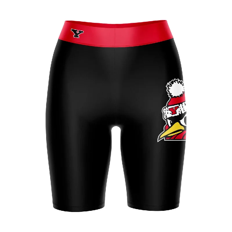 Clearance Event Youngstown State Penguins Game Day Logo on Thigh and Waistband Black and Red Womens Bike Shorts by Vive La Fete Clearance Event Youngstown State Penguins Game Day Logo on Thigh and Waistband Black and Red Womens Bike Shorts by Vive La Fete