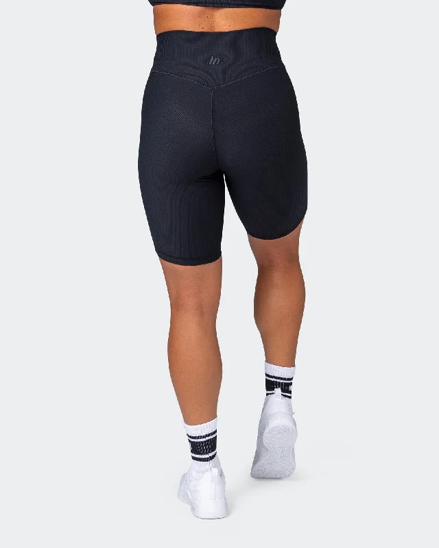 Online Only Zero Rise Rib Referee Length Shorts - Black